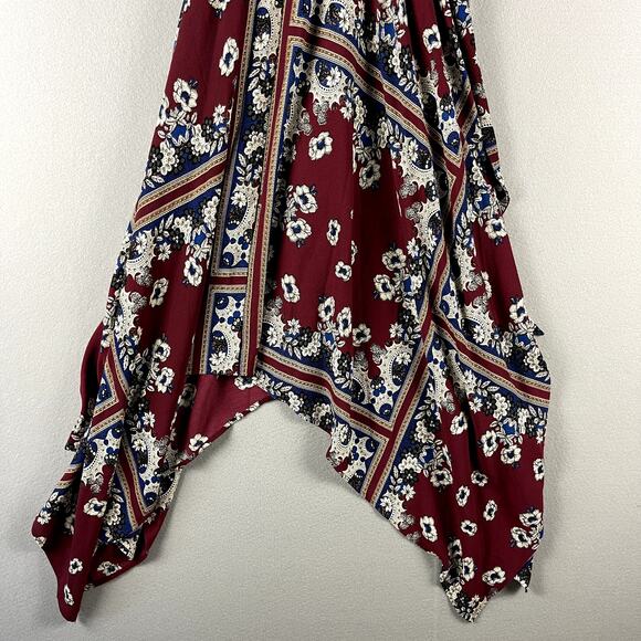 Lulus Delta Floral Print Dress Womens Small Burgundy Asymmetrical Flowy Romantic - Picture 13 of 16